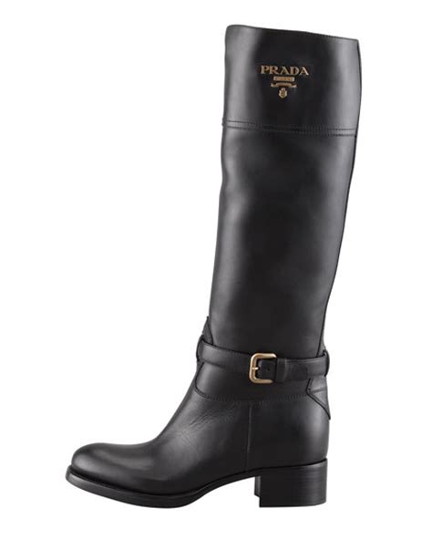 prada logo riding boot black|Prada black aftershave boots.